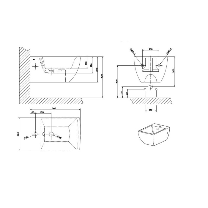 Gessi Биде подвесное 54.5х36.2см, с 1 отверстием под смеситель, с сифоном, Mimi, 37515#518 цвет: белый