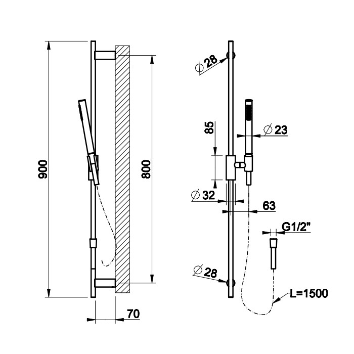 Gessi Штанга в комплекте с душевой лейкой легкой очистки, шланг 1,50 м, Anello, 63484#031 цвет: хром