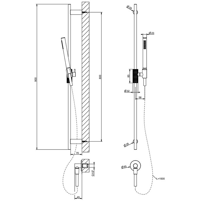 Gessi Душевой гарнитур с штангой, выводом воды, ручным душем и шлангом 150см., Habito Cesello, 70442#031 цвет: хром