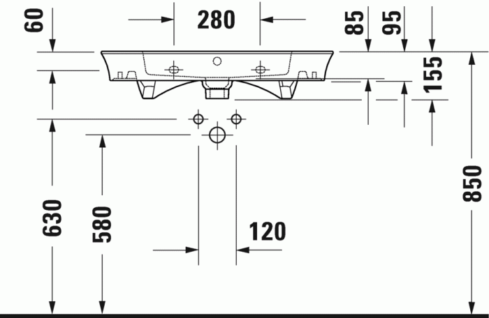 Duravit раковина встраиваемая 490 мм х 750 мм, с переливом, white tulip, 2363750060 цвет: белый