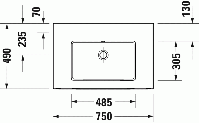 Duravit раковина встраиваемая 490 мм х 750 мм, с переливом, white tulip, 2363750060 цвет: белый
