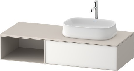 Duravit тумба подвесная с вырезом под раковину справа 550 мм х 1300 мм х 281 мм, zencha, ze4819064830000 цвет: белое стекло/cеро-коричневый суперматовый