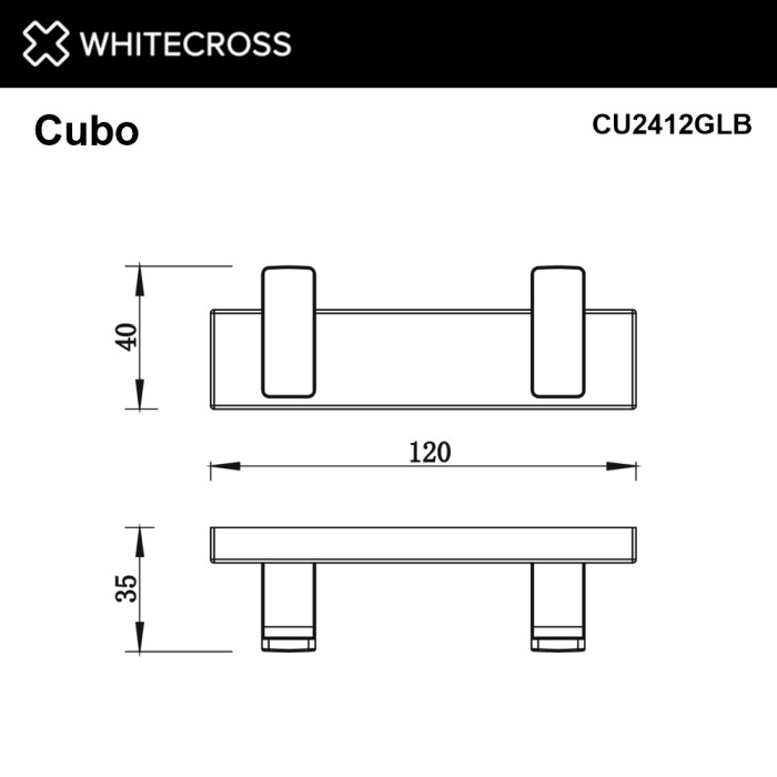 Крючок, для полотенец, двойной, Whitecross Cubo gold brushed, брашированное золото арт. CU2412GLB