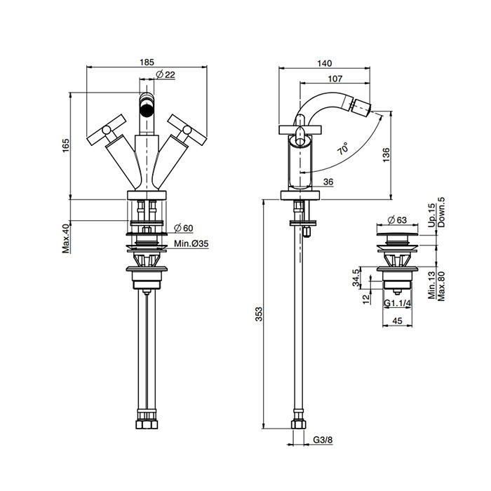 Fima Carlo Frattini смеситель для биде, на 1 отв., высота: 16.5см., излив: 10.7см, с донным клапаном, maxima, хром арт. f5312wcr