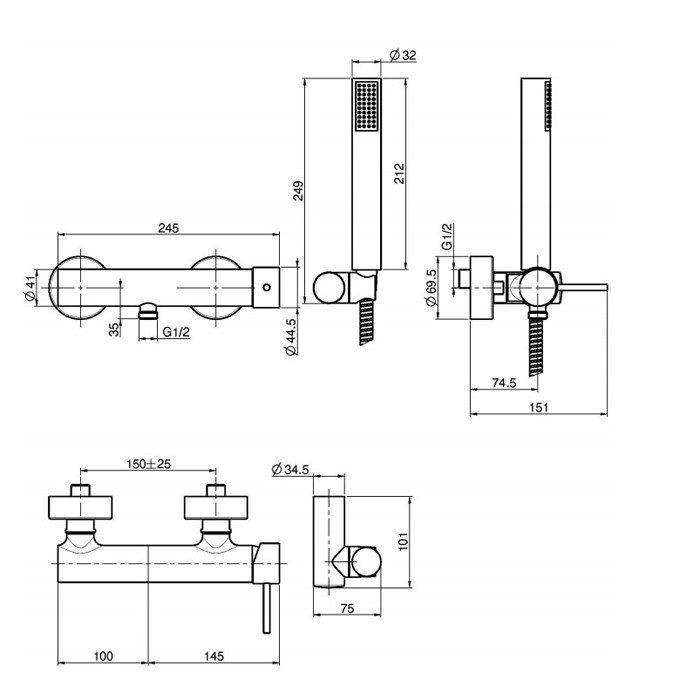 Fima Carlo Frattini смеситель для душа внешнего монтажа с душевым комплектом, spillo up, хром арт. f3035cr