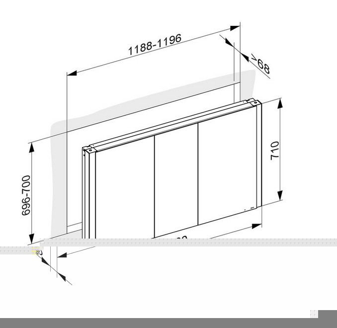 Keuco шкаф с подсветкой для встраиваемого монтажа 115 мм х 1200 мм х 710 мм, с 3 поворотными дверцами, somaris, белый матовый арт. 14514 513100