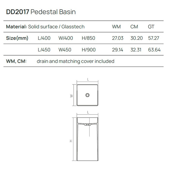 Напольная раковина, Dea Design Pedestal Basin, серый арт. DD2017 450 3