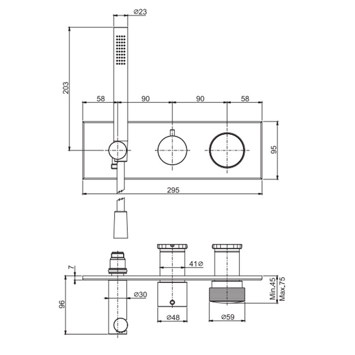 Fima Carlo Frattini смеситель для душа, встраиваемый, с переключателем на 2 выхода, с ручным душем, texture collection, черный арт. f5619wx2xns
