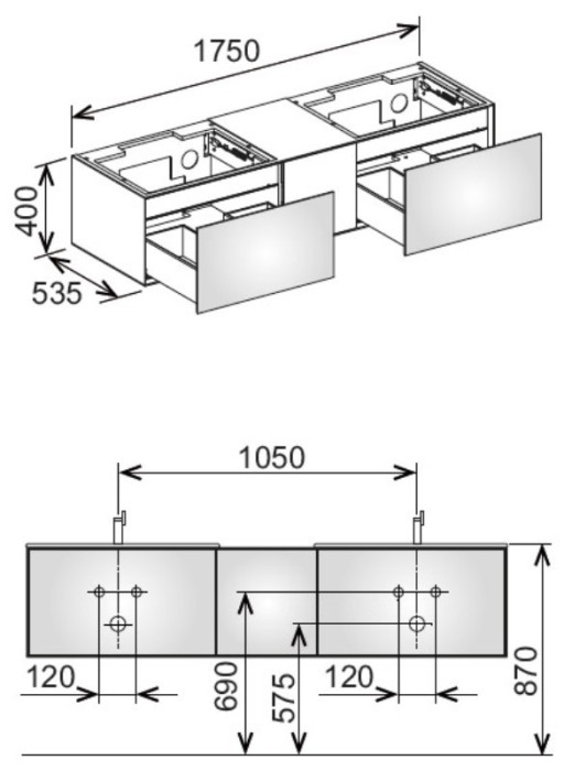 Keuco тумба под 2 умывальника 1750x400x535 мм фасад дуб, edition lignatur, арт. 33343 700011