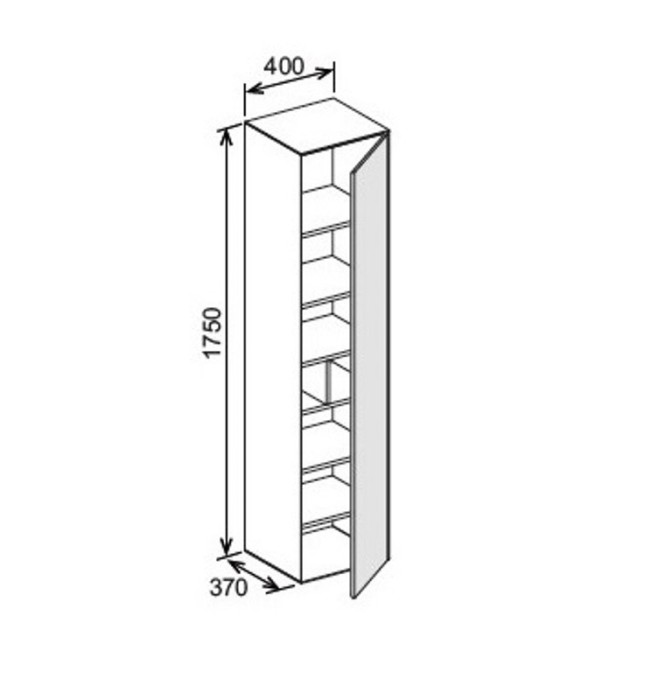 Keuco высокий шкаф-пенал 400x1750x370 мм 1 дверь петли справа, фасад дуб, edition lignatur, арт. 33330 700002