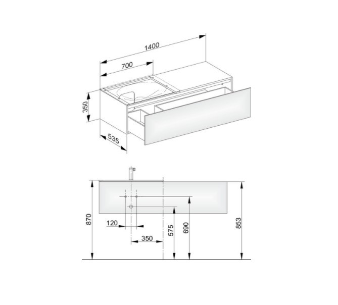 Keuco тумба подвесная под раковину слева с одним выдвижным фронтом, с внутренней светодиодной подсветкой, edition 11, кашемир арт. 31165 180100