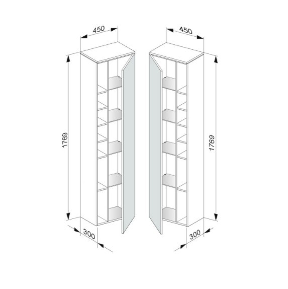 Keuco шкаф высокий подвесной петли справа, 4 стеклянные полки, edition 400, белый арт. 31735 210002