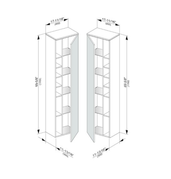 Keuco шкаф высокий подвесной петли справа, 4 стеклянные полки, edition 400, белый арт. 31735 210002