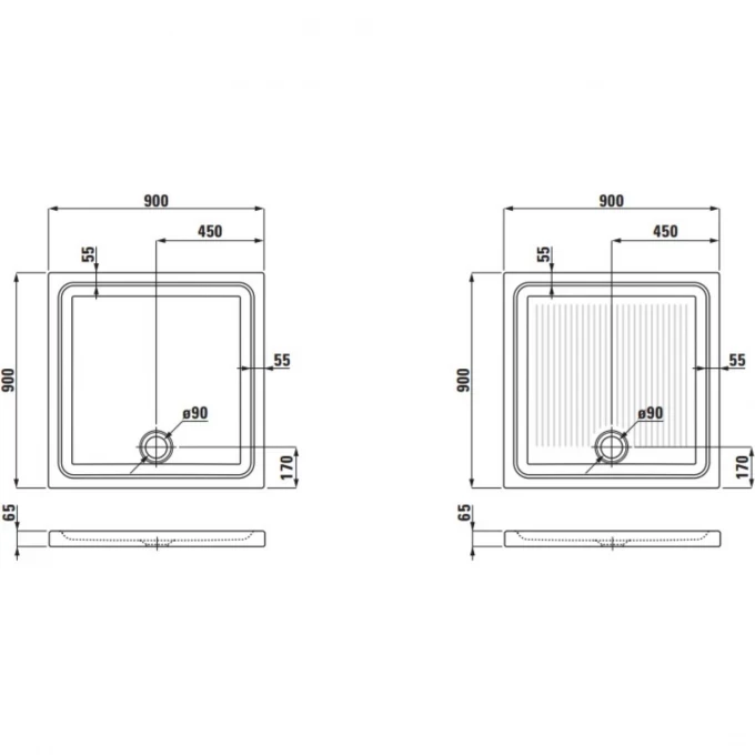 LAUFEN керамический душевой поддон 90х90, квадратный, MERANO - 8.5395.1.600.000.1