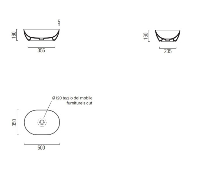 GSI Раковина накладная 50х35х16 см, санфаянс, Pura - 886011