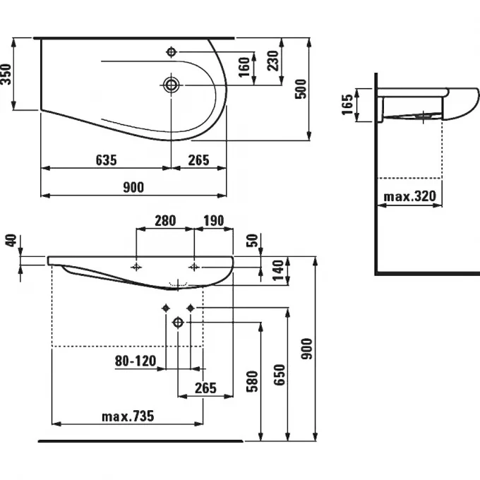 LAUFEN раковина-столешница 90x50, IL BAGNO ALESSI ONE - 8.1497.6.400.104.1