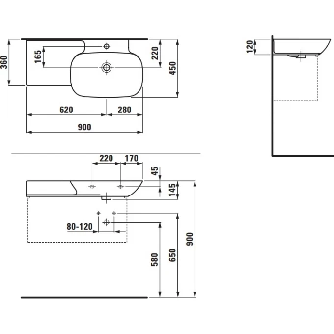 LAUFEN раковина 90x45 полочка слева, INO SAPHIR KERAMIK - 8.1330.1.000.104.1