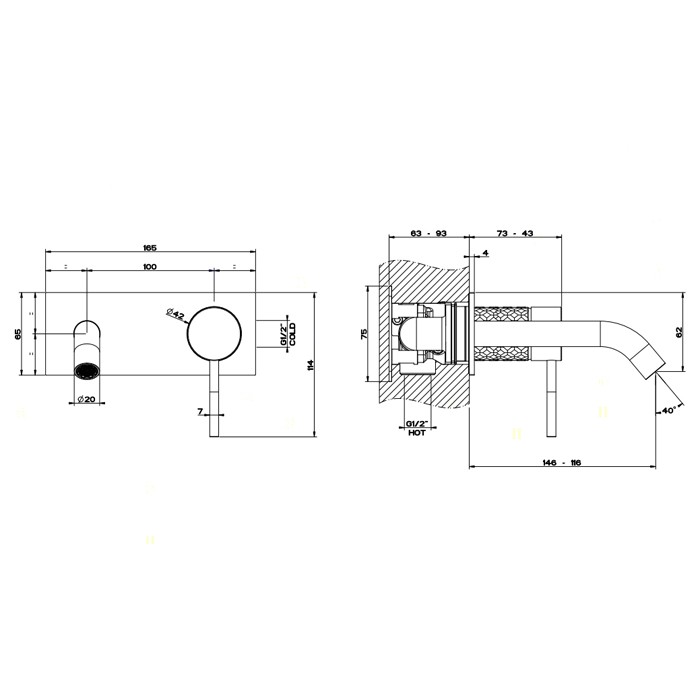 Gessi Встраиваемый однорычажный смеситель с изливом, без донного клапана, Intreccio, 54188#239 цвет: шлифованная сталь