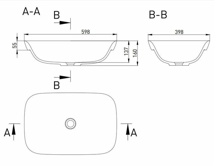 Salini раковина полувстраиваемая 59,8x39,8, marea, 1802202m цвет: матовый белый
