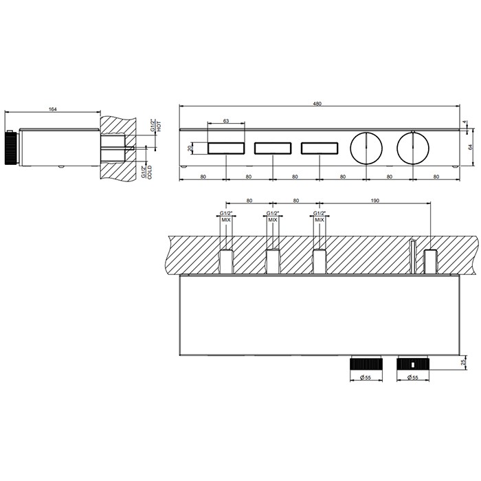 Gessi Термостат для душа, с вкл. до 3 источников одновременно, с полкой из черного мат. стекла, Hi Fi, 63024#726 цвет: warm bronze brushed pvd