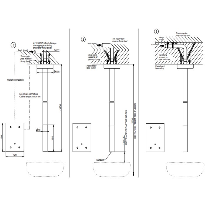 Gessi Смеситель для раковины, потолочный, электронный, 316, 54024#239 цвет: steel brushed