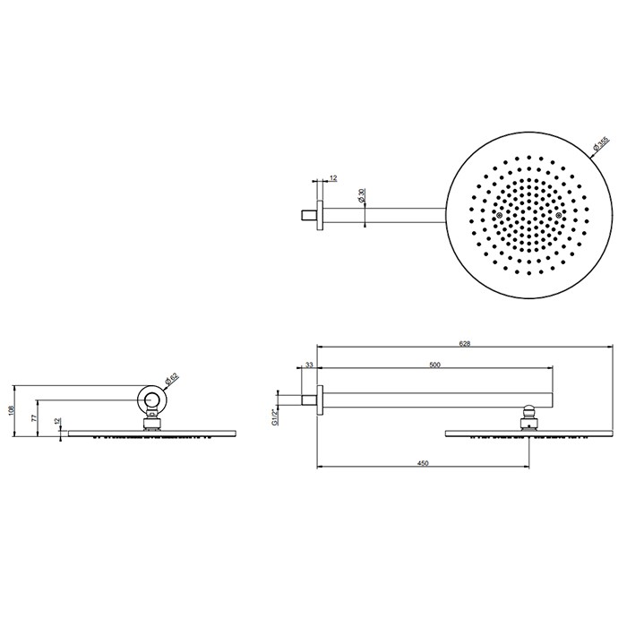 Gessi Душевая головка шарнирная для настенного крепления на 1/2", d350мм, 316, 54148#707 цвет: brushed black metal pvd