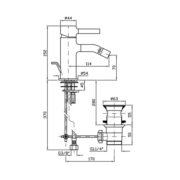 Zucchetti однорычажный смеситель для биде на 1 отверстие с донным клапаном, pan, хром арт. zp6332