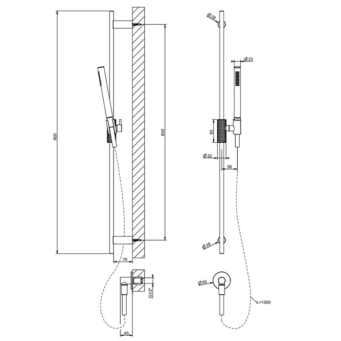Gessi Душевой гарнитур с штангой, выводом воды, ручным душем и шлангом 150см., Habito Intreccio, 70142#031 цвет: хром