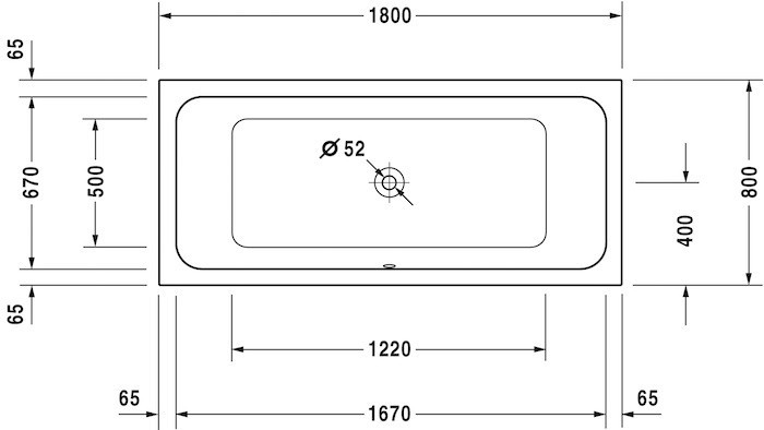 Duravit акриловая встраиваемая ванна 1800 х 800, d-code, 700101000000000 цвет: белый