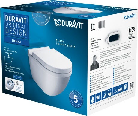 Duravit подвесной унитаз rimless 54 см с сиденьем (комплект), starck 3, 45270900a1 цвет: белый