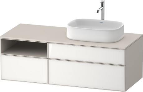 Duravit тумба подвесная с вырезом под раковину справа 550 мм х 1300 мм х 442 мм, zencha, ze4829064830000 цвет: белое стекло/cеро-коричневый суперматовый