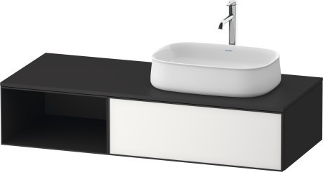 Duravit тумба подвесная с вырезом под раковину справа 550 мм х 1300 мм х 281 мм, zencha, ze4819064800000 цвет: белое стекло/графит суперматовый
