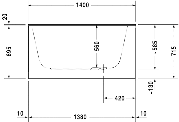 Duravit акриловая встраиваемая ванна 1400 х 800, durastyle, 700233000000000 цвет: белый