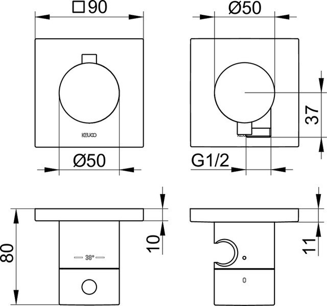 Keuco встраиваемый термостат для душа на 3 потребителя, с выводом для шланга и держателем для лейки, edition 11, черный матовый арт. 51153 371232