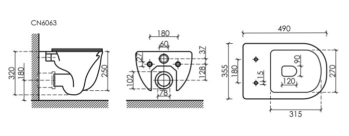 Ceramicanova подвесной унитаз modena, cn6063mb цвет: чёрный
