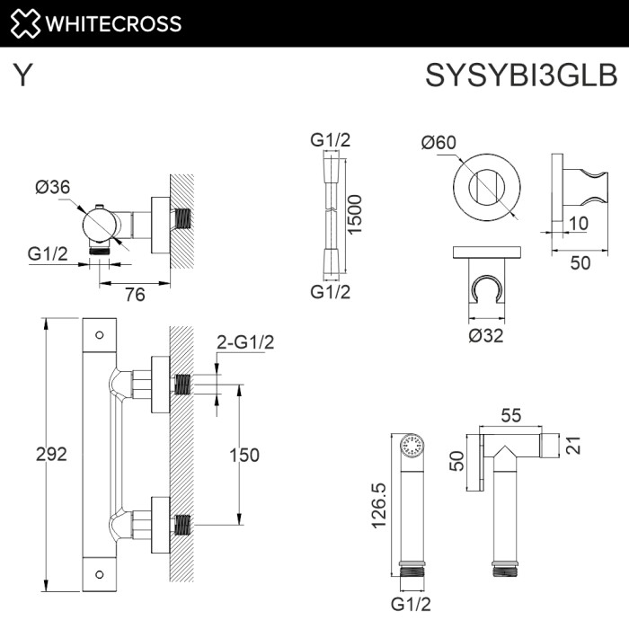 Система для биде наружного монтажа, Whitecross Y brushed gold, брашированное золото арт. SYSYBI3GLB