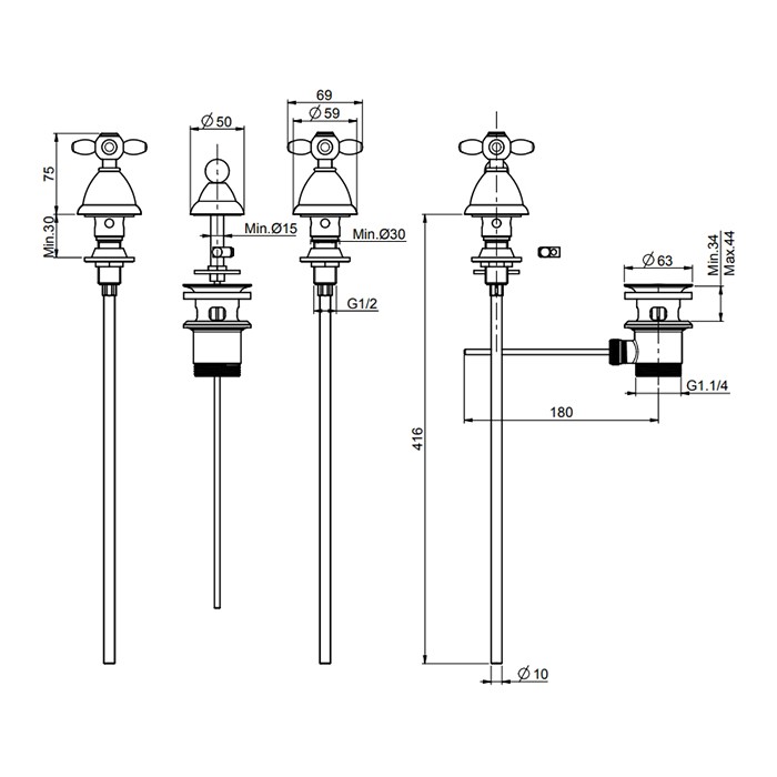 Fima Carlo Frattini cмеситель для биде, на 3 отв., с донным клапаном, olivia, хром арт. f5032cr