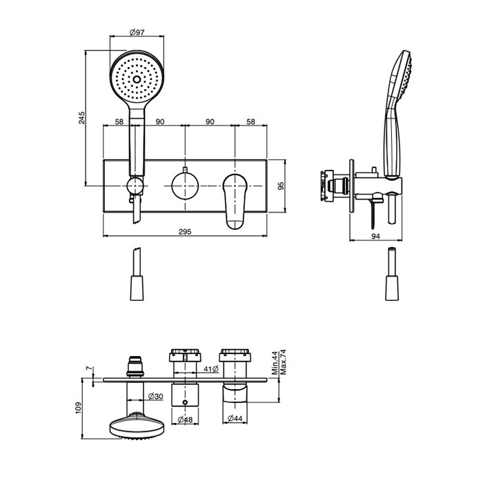 Fima Carlo Frattini смеситель для душа, встраиваемый, на 2 источника с ручным душем, serie 22, хром арт. f3849wx2cr