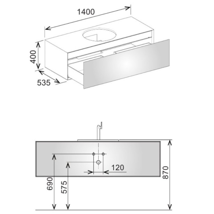 Keuco тумба под умывальник, 1400х400х535 мм отверстие по центру 1 ящик фасад и, edition lignatur, арт. 33372 800021