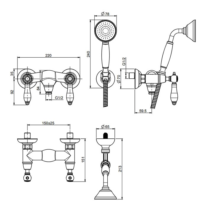 Fima Carlo Frattini смеситель для душа, настенный, с ручным душем., herend, золото арт. f5405cbor