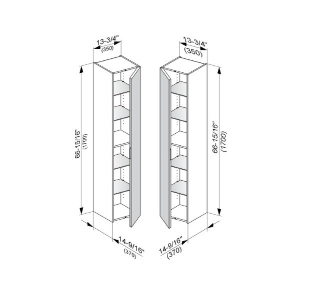 Keuco шкаф - пенал высокий подвесной петли слева, 4 стеклянные полки, edition 11, кашемир арт. 31330 280001