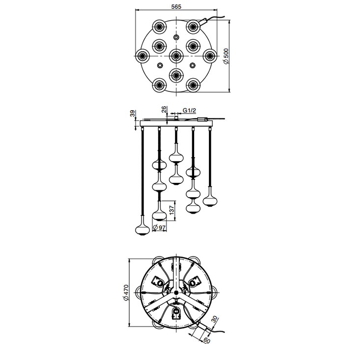 Fima Carlo Frattini потолочный душ melograno, 10 капсул из закалённого сатинированного стекла, 3 лампы подсветки (3000 k) wellness, хром арт. f2997cr
