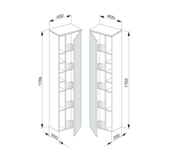 Keuco шкаф высокий подвесной петли слева, 4 стеклянные полки, edition 400, белый арт. 31735 210001