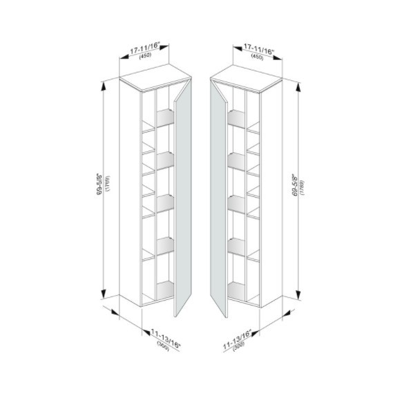 Keuco шкаф высокий подвесной петли слева, 4 стеклянные полки, edition 400, белый арт. 31735 210001