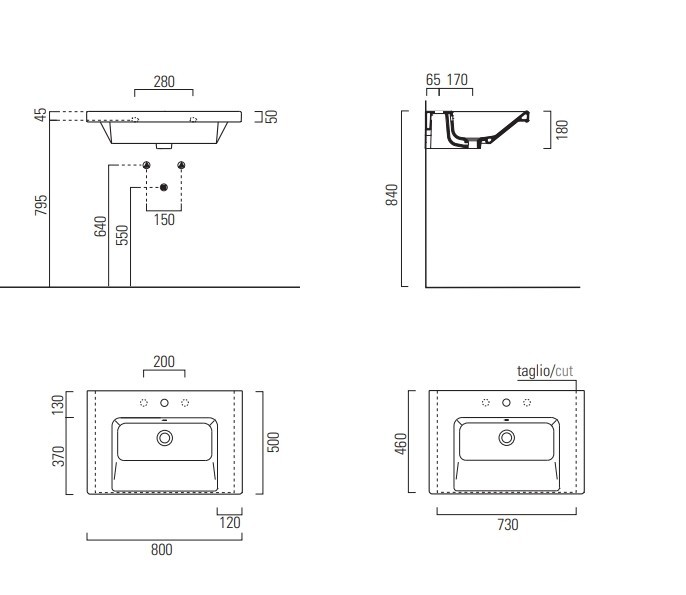 GSI Подвесная раковина 80х50х18 см, с переливом, санфаянс, с отв. под смеситель, Norm - 8634111