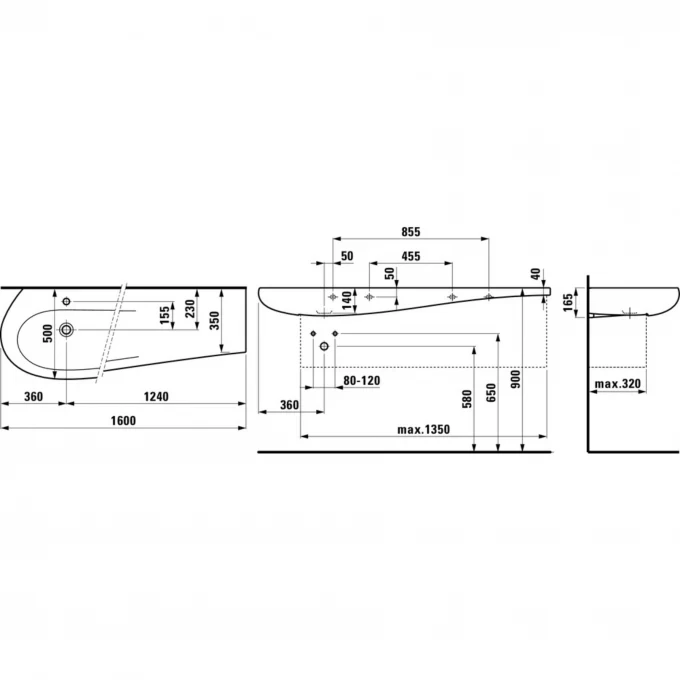 LAUFEN раковина-столешница 160x50, IL BAGNO ALESSI ONE - 8.1497.1.400.104.1