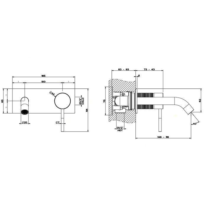 Gessi Встраиваемый однорычажный смеситель с изливом, без донного клапана. цвет: шлифованная сталь, Trame, 54388#239 цвет: шлифованная сталь