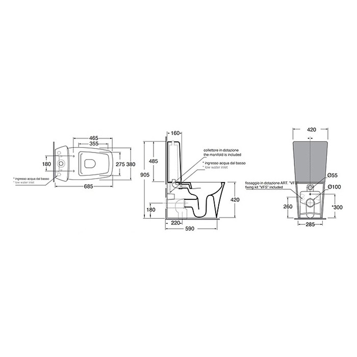 Azzurra унитаз моноблок 70х37х90,5см, слив универсальный, с крепежом, Azzurra, HEVCMPE00000BI HECKMB000000BI цвет: белый