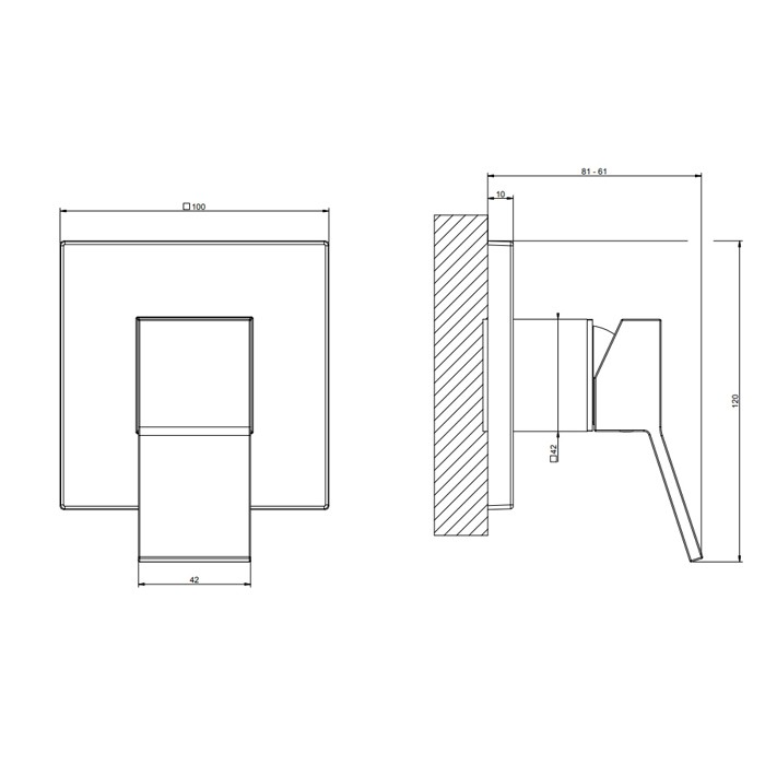 Gessi Внешняя часть встраиваемого однорычажного смесителя без излива, Rettangolo, 53109#030 цвет: медь
