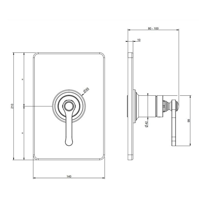 Gessi Смеситель встраиваемый, однорычажный, внешняя часть, Venti20, 65061#299 цвет: черный матовый
